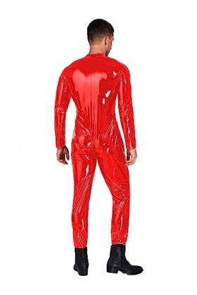 Mufeng Combinaison Homme Sexy Catsuit Cuir Verni Lingerie Zip Jumpsuit Wetlook Body Manches Longues Erotique Costume Clubwear