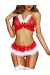 RSLOVE Lingerie Sexy de Noël avec Porte-Jarretelles et Nuisette en Forme de Père Noël Scintillant Rouge S
