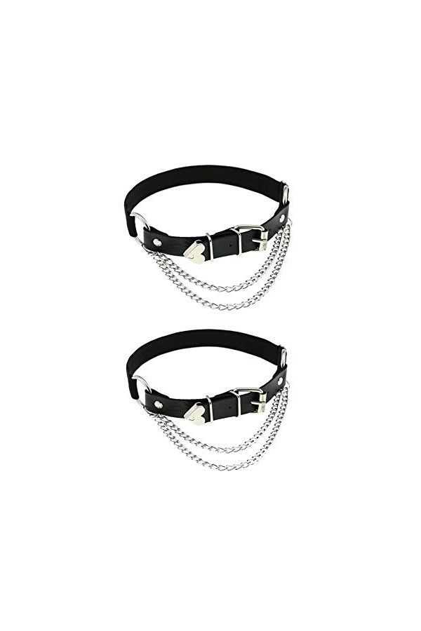 alisikee Lot de 2 porte-jarretelles en cuir avec chaînes, réglables et élastiques pour femmes, noir