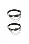 alisikee Lot de 2 porte-jarretelles en cuir avec chaînes, réglables et élastiques pour femmes, noir
