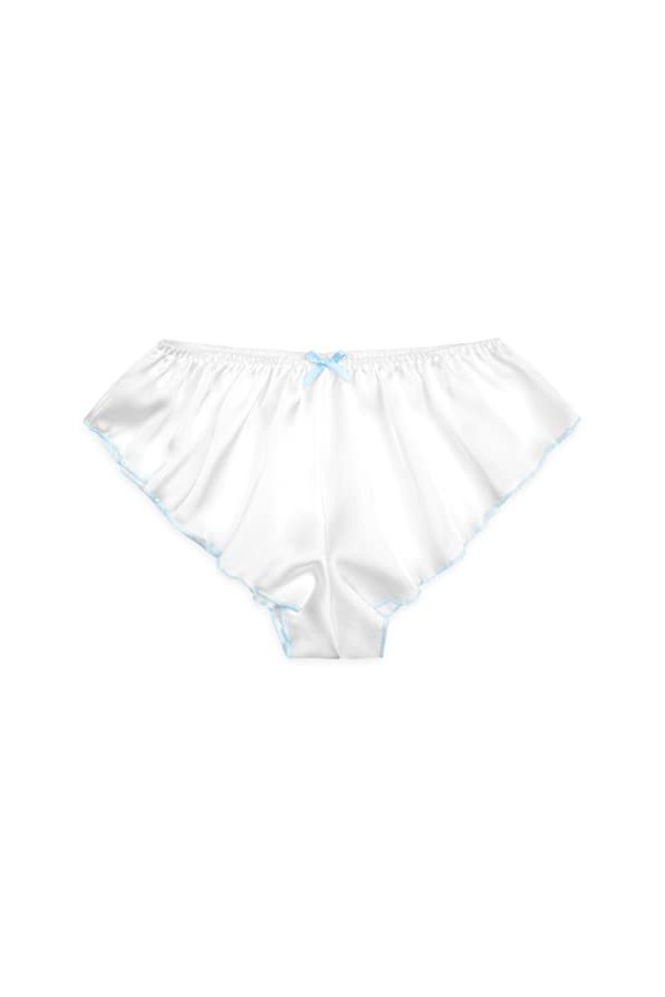 Satini Satin Taille Basse Élévation Culotte à Cannelures à la Française efféminé Slips Culottes sous-vêtements Blanc - Bleu 