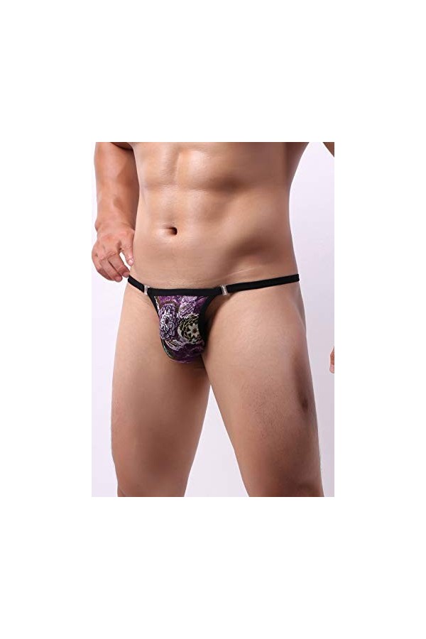 FEOYA- Homme Thong Sexy Évider Dentelle Taille Basse G-String Pouch T-Back Sport Mini Slip Ajustable Homme Sexy Jockstrap Tho