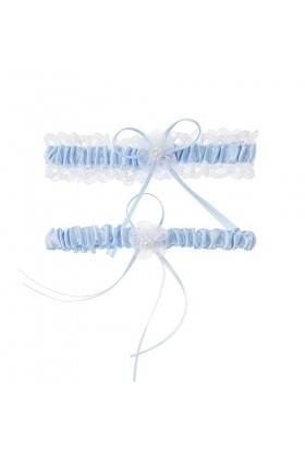 AWOCAN Jarretière de mariée en dentelle florale élastique avec nœud en dentelle, décorations florales bleues, a, taille uniqu