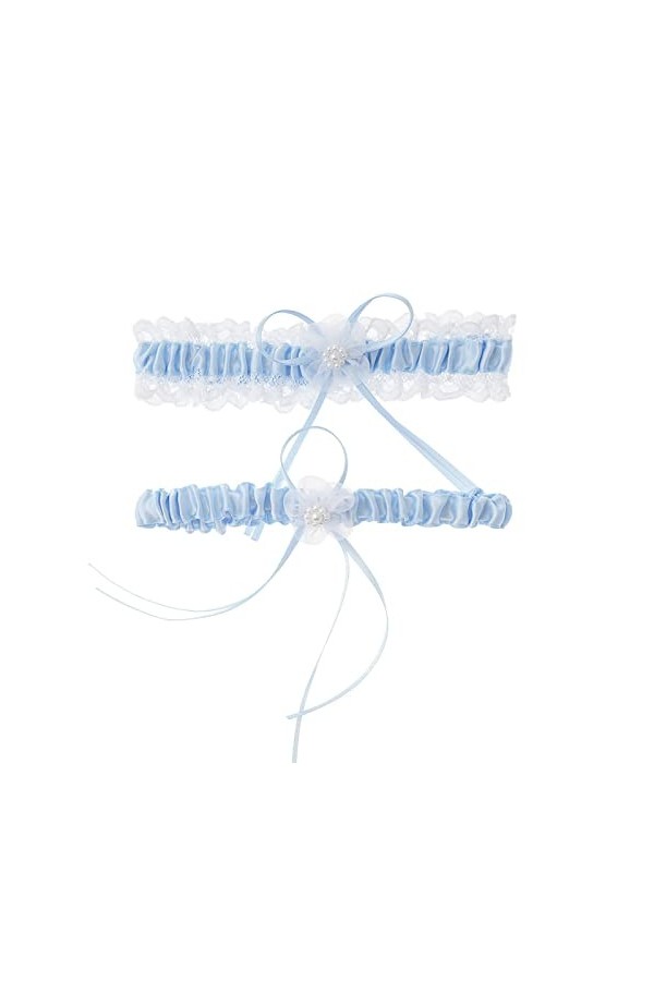 AWOCAN Jarretière de mariée en dentelle florale élastique avec nœud en dentelle, décorations florales bleues, a, taille uniqu