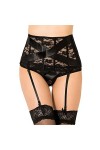 ohyeahgirl Femme Porte-Jarretelles Taille Haute réglable en Dentelle Creux-Out Ceinture de Jarretière avec G-String Noir 5xl