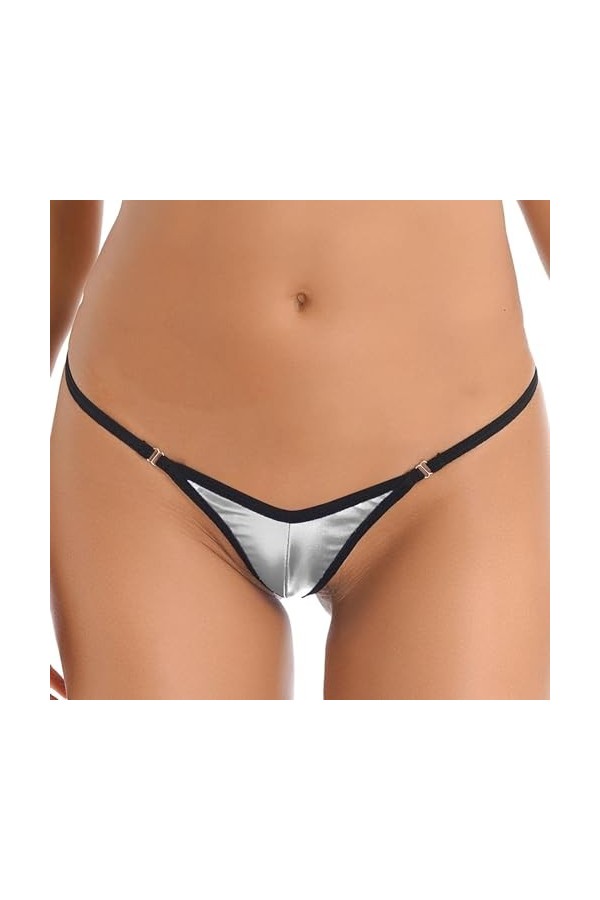GRRKDFQ Lingerie Sexy Femme Coquine Hot Ouverte G-String Culottes sous-Vêtements Bas Micro String,Argent,Taille Unique