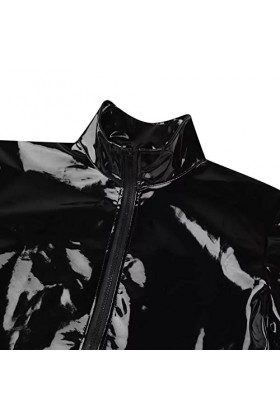 ZHIYU Mode Homme Casual Couleur Unie Sexy Manteau Sexy Manteau en Cuir Vêtements Manches Courtes Fermeture éclair String Tran