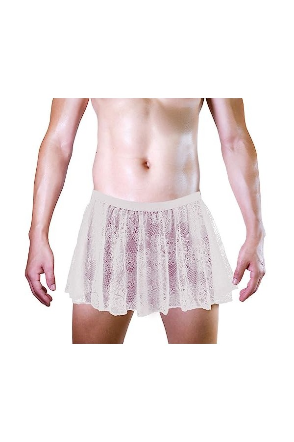 SKFLABOOF Corset String Homme Sexy Hot Transparent Slip Dentelle Chic Bretelle Culotte Cosplay sous Vetement Ouvert Bondage T