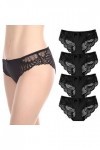 Coswe - Slip sexy extensible en soie et dentelle pour femme, Noir - 4 pièces., XXL