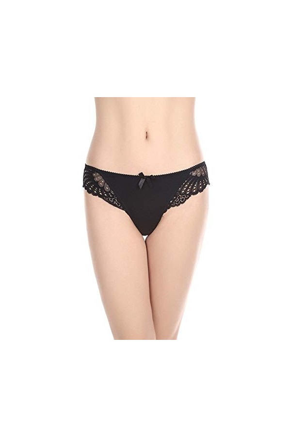 Coswe - Slip sexy extensible en soie et dentelle pour femme, Noir - 4 pièces., XXL