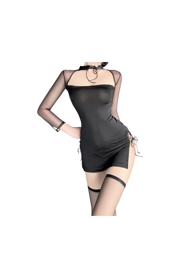 SINGUYUN Chinois Cheongsam Lingerie Rétro Imprimé Robe Sexy Anime Cosplay Costume pour Femmes Qipao Babydoll Tenue 9011 Noi