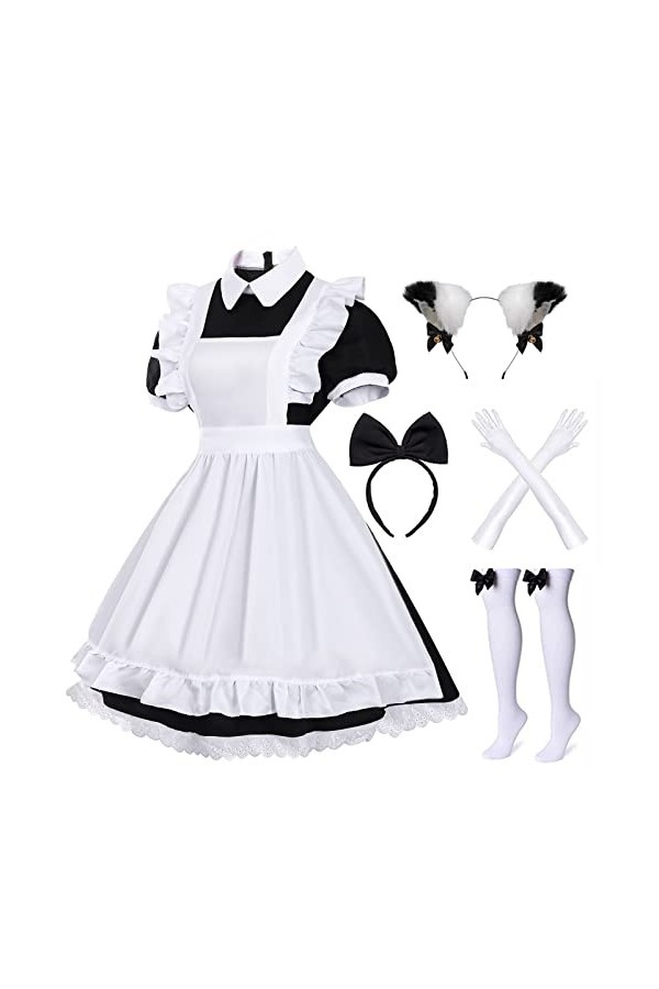 Alaiyaky Ensemble de 5 tenues de soubrette française pour femme, costume de costumade français pour femme avec gants, couvre-