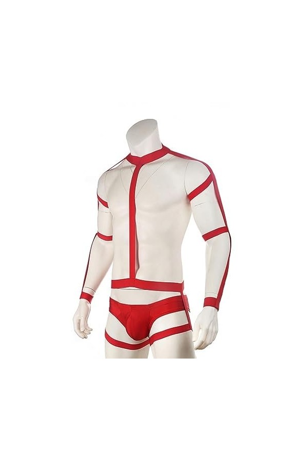 AYAZER Harnais de poitrine sexy pour homme - Ensemble de sous-vêtements élastiques - Sangle dépaule - Costume de scène - Rou