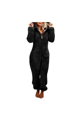 Pyjama en polaire pour femme - Chaud et élégant - Pour lhiver - En peluche - En polaire, Noir , XXXXXL