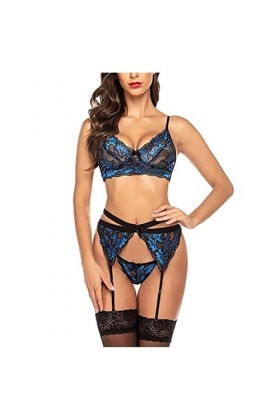 Plus Size Ladies Lingerie Set Pyjamas Femmes Dentelle Brodée Pyjama Babydoll Sexy Pyjamas Lingerie Soutien-Gorge et Collants 