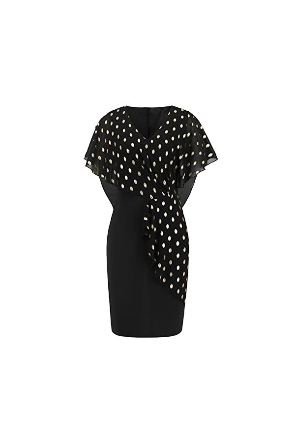 Jiabing Mode Slim Fit Style V-Neck Dress Robe élégante en Mousseline de Soie à dorés Jupe Sexy Courte Black, XXL 