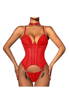 ULLIAN Ensemble Lingerie Sexy 2023 New See-Through Mesh Sexy Strappy Shapewear Lingerie Three-Piece Set Confortable Durable S