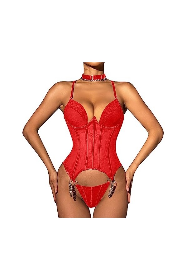 ULLIAN Ensemble Lingerie Sexy 2023 New See-Through Mesh Sexy Strappy Shapewear Lingerie Three-Piece Set Confortable Durable S