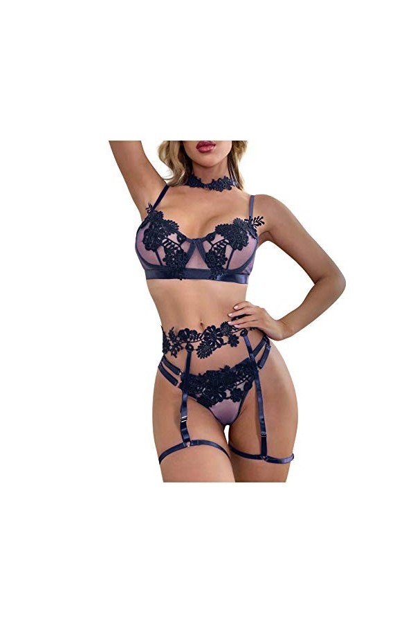 Femme Ensemble Soutien Gorge et String Erotique Lingerie Sexy Ensemble Dentelle sous-Vetements 2 Pièce Vêtements De Nuit Sexy