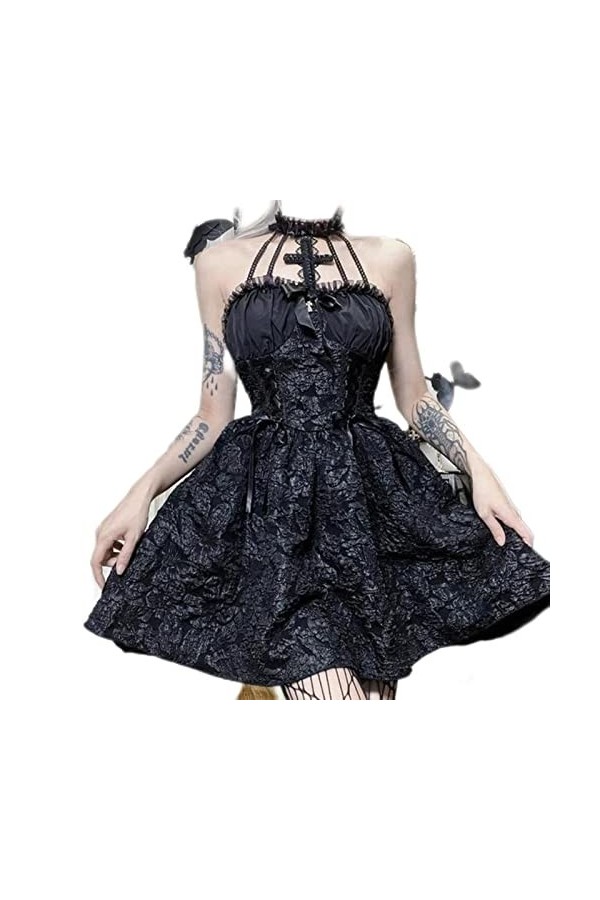 Gothique Mesh Voir à Travers Sexy A-Ligne Robes Halloween Grunge Jacquard Dentelle Ourlet Partywear Lolita Mignon Femmes Robe