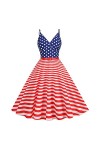 Robe Hepburn Rockabilly années 50 - Bretelles spaghetti - Col en V - Imprimé jour de lindépendance - Robe de soirée swing - 