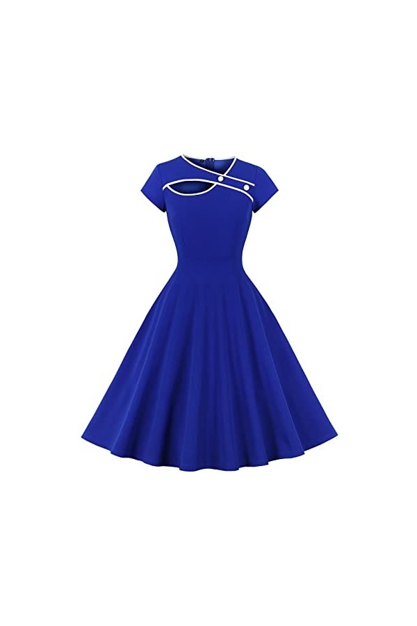 Robe Hepburn années 50 - Col en V - Avec boutons - Manches courtes - Coupe ajustée - Couleur unie - Longueur genou - Élégante