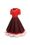 Hepburn Robe vintage élégante pour femme - Style décontracté - À pois - Col en V - Rockabilly - Manches courtes - Coupe haute