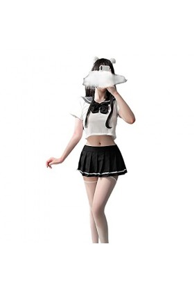 SINGUYUN Tenue décolière japonaise pour filles - Jupe plissée en treillis - Costume sexy avec chaussettes 6908 blanc noir 
