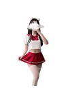 SINGUYUN Tenue décolière japonaise pour filles - Jupe plissée en treillis - Costume sexy avec chaussettes 6908 blanc noir 