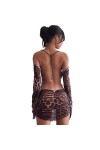 WSZJLN Robe sexy dos nu imprimé léopard femme manches longues robe en maille maille robe printemps dos nu transparente robe c