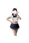 SINGUYUN Tenue décolière japonaise pour filles - Jupe plissée en treillis - Costume sexy avec chaussettes 6908 blanc noir 