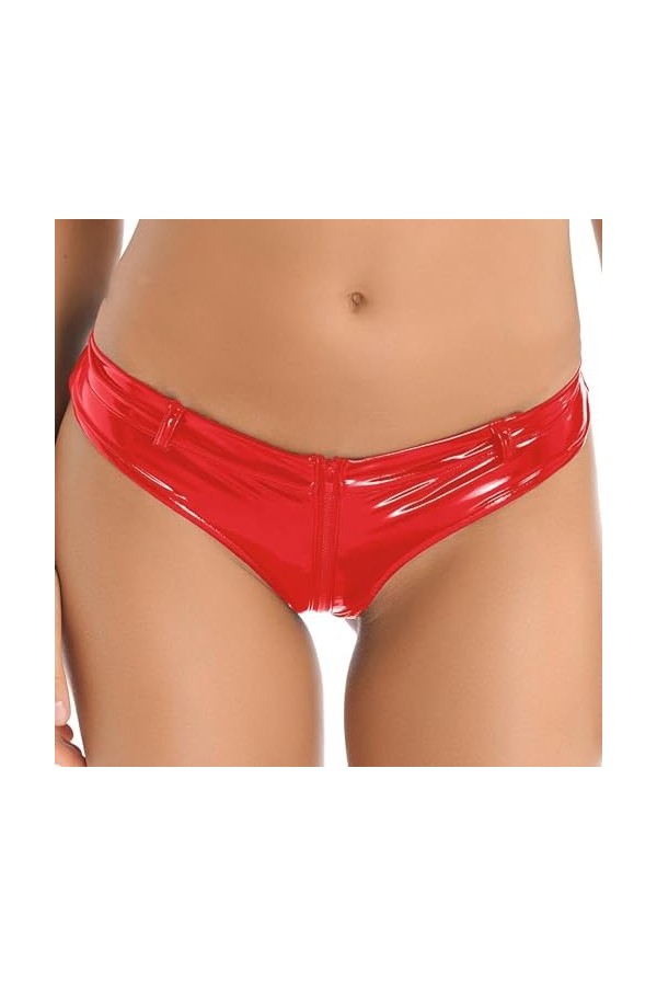 Ensemble Sexy Femme Érotique sous-Vêtements À Entrejambe avec Fermeture Éclair, Taille Basse, Rouge, 4XL