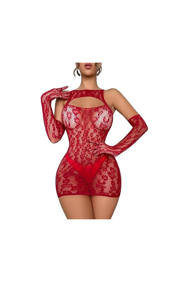 ERO-DOM Lingerie érotique Femme Noir Ouvert Bodystocking à entrejambe Ouvert Femmes Sous-vêtements Érotique Filet pour Sexe S