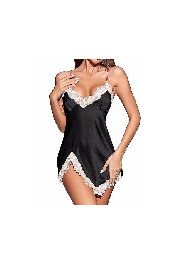 MZGN Lingerie Femme Tenue Sexy Nuisette Fendue sous Vetements Feminins Sexy Red-XL