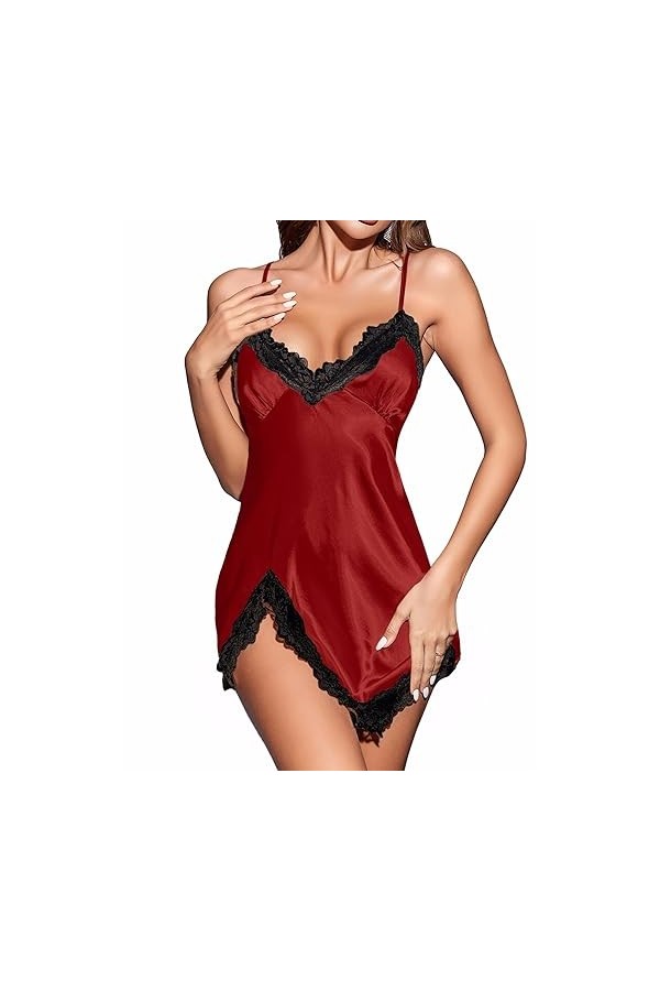 MZGN Lingerie Femme Tenue Sexy Nuisette Fendue sous Vetements Feminins Sexy Red-XL