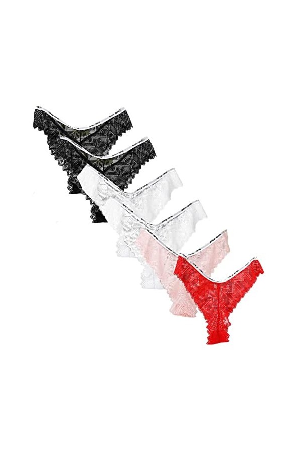 HMLOPX Daily Wear Dentelle Sexy Strings for Femmes Taille Basse String sous-Vêtements Stretch Respirant Culotte 6 Pack Color