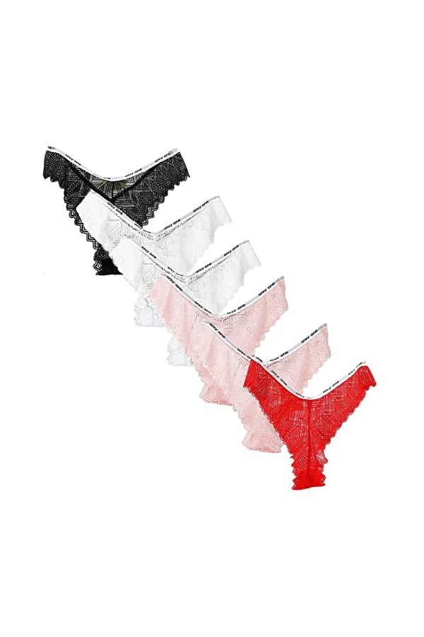 HMLOPX Daily Wear Dentelle Sexy Strings for Femmes Taille Basse String sous-Vêtements Stretch Respirant Culotte 6 Pack Color