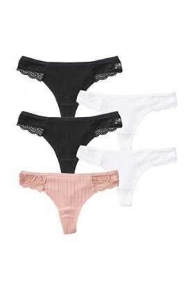 Daily Wear Lot de 5 Tongs en Coton for Femme, sous-vêtements Taille Basse en Dentelle Extensible et Respirant Color : Combin