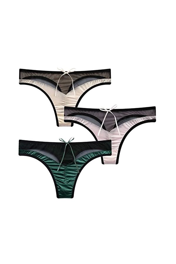 HMLOPX Daily Wear Lot de 3 Tongs Sexy for Femme, sous-vêtements en Nylon Extensible et Respirant, Culotte en T à Taille Basse