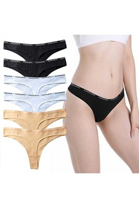 Daily Wear String en Coton for Femme Logo imprimé Taille élastique sous-vêtement Taille Basse T-Back String Culotte Lot de 6 