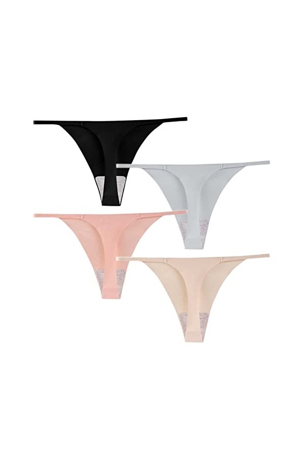 HMLOPX Daily Wear Sexy G String Strings for Femmes T Back sous-Vêtements String sans Couture Bikini Yoga Culotte 4 Pack Ensem