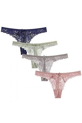 HMLOPX Daily Wear String en Dentelle Sexy for Femme Taille Basse T-Back Voir à Travers la Culotte String Respirant Lot de 5 