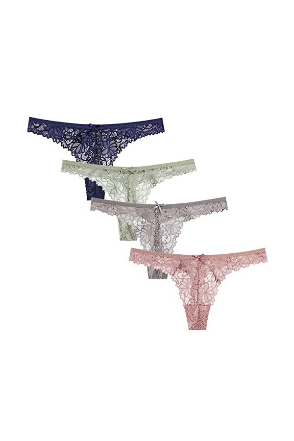 HMLOPX Daily Wear String en Dentelle Sexy for Femme Taille Basse T-Back Voir à Travers la Culotte String Respirant Lot de 5 