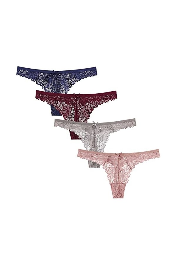 HMLOPX Daily Wear String en Dentelle Sexy for Femme Taille Basse T-Back Voir à Travers la Culotte String Respirant Lot de 5 