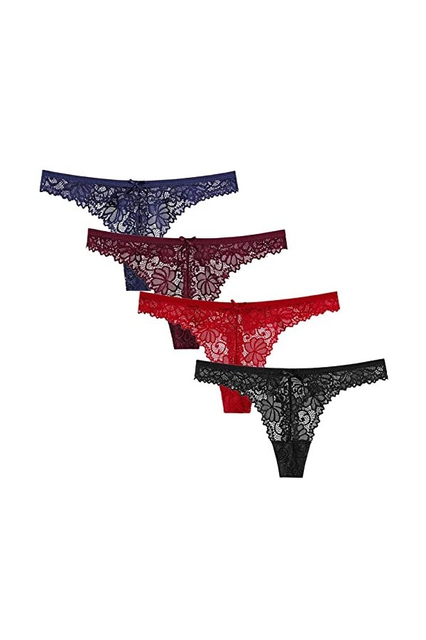 HMLOPX Daily Wear String en Dentelle Sexy for Femme Taille Basse T-Back Voir à Travers la Culotte String Respirant Lot de 5 