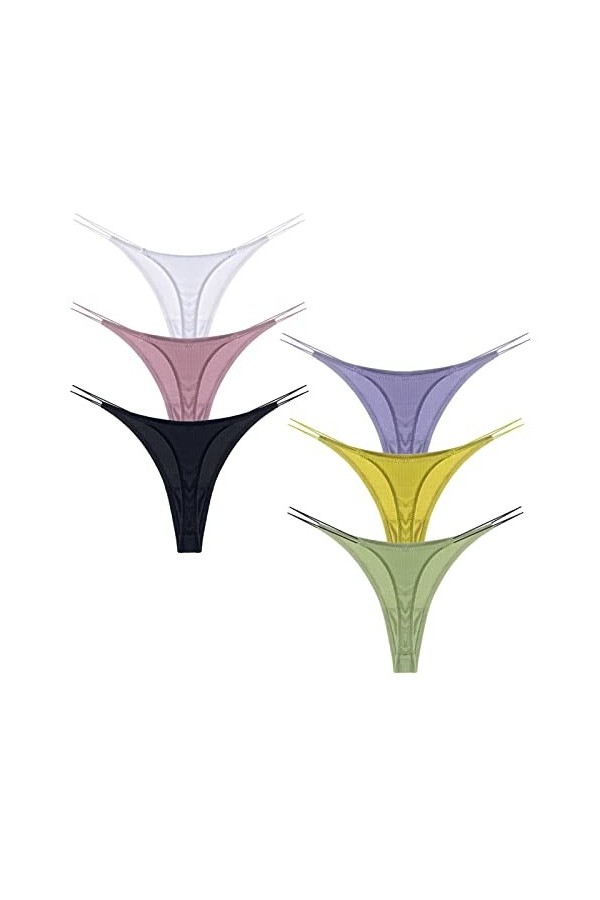 Quatre Saisons Tongs en Coton for Femmes Sexy sous-vêtements sans Couture G String Taille Basse T-Back Culotte 6 Paquets Ense