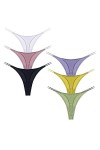 Quatre Saisons Tongs en Coton for Femmes Sexy sous-vêtements sans Couture G String Taille Basse T-Back Culotte 6 Paquets Ense