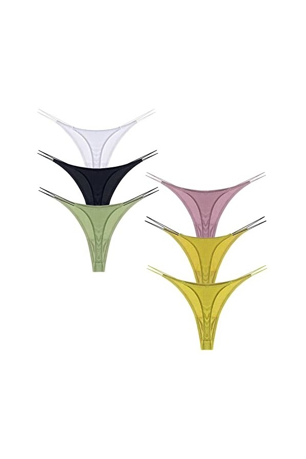 Quatre Saisons Tongs en Coton for Femmes Sexy sous-vêtements sans Couture G String Taille Basse T-Back Culotte 6 Paquets Ense
