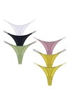 Quatre Saisons Tongs en Coton for Femmes Sexy sous-vêtements sans Couture G String Taille Basse T-Back Culotte 6 Paquets Ense