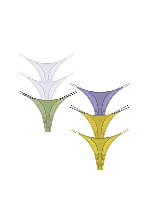 Quatre Saisons Tongs en Coton for Femmes Sexy sous-vêtements sans Couture G String Taille Basse T-Back Culotte 6 Paquets Ense